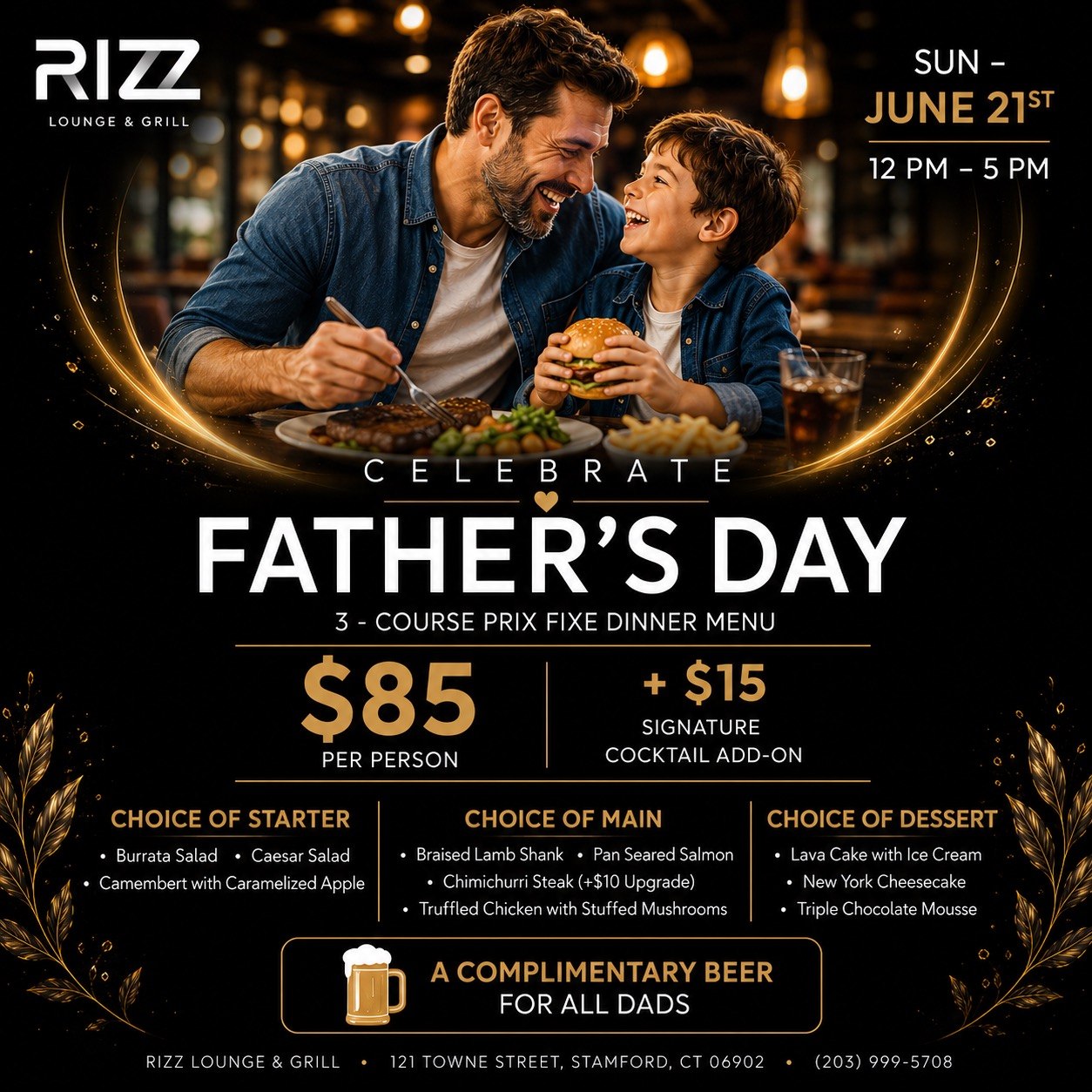 Celebrate Father's Day at RIZZ Lounge & Grill in Stamford CT.